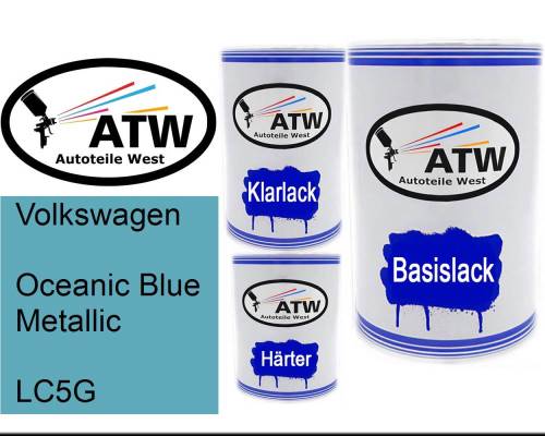 Volkswagen, Oceanic Blue Metallic, LC5G: 500ml Lackdose + 500ml Klarlack + 250ml Härter - Set, von ATW Autoteile West.